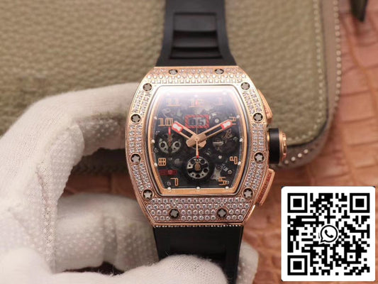 Richard Mille RM011 RG/5423 1:1 Best Edition KV Factory Schweizer Uhrwerk aus Roségold mit Diamanten