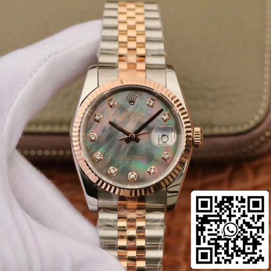 Rolex Datejust  36mm GM Factory 1:1 Best Edition Gray Dial Diamond Markers 18K Gold Wrapped Swiss ETA3135
