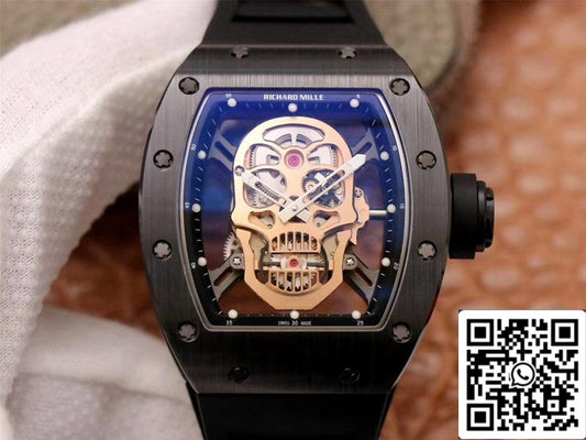 Richard Mille RM052-01 1:1 Best Edition ZF Factory Schweizer Uhrwerk mit roségoldenem Totenkopf-Zifferblatt