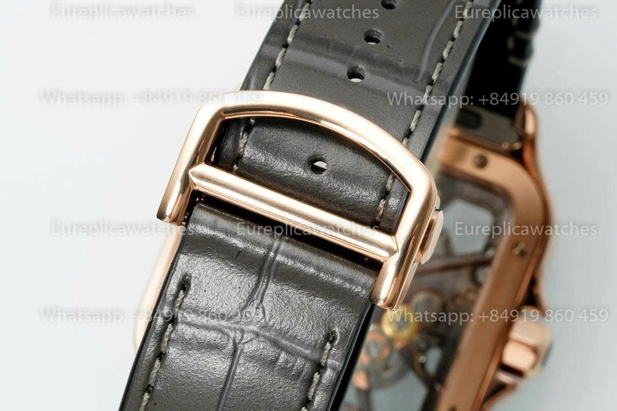 Rich Factory Cartier Santos Skeleton RF Factory Rose gold Brown Leather Strap