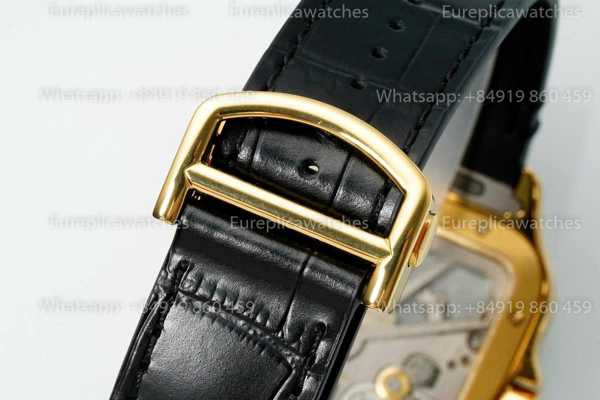 Rich Factory Cartier Santos Skeleton RF Factory Yellow Gold Black Leather Strap