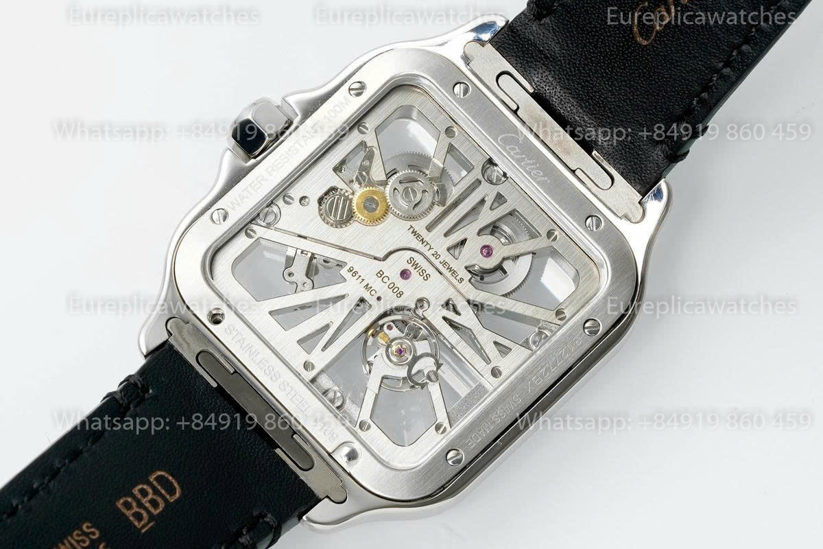 Rich Factory Cartier Santos Skeleton RF Factory Yellow and Steel black Strap