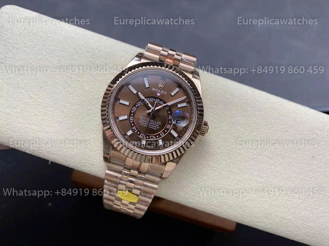 Noob Factory Rolex Sky Dweller M336935 Rose Gold Brown Dial