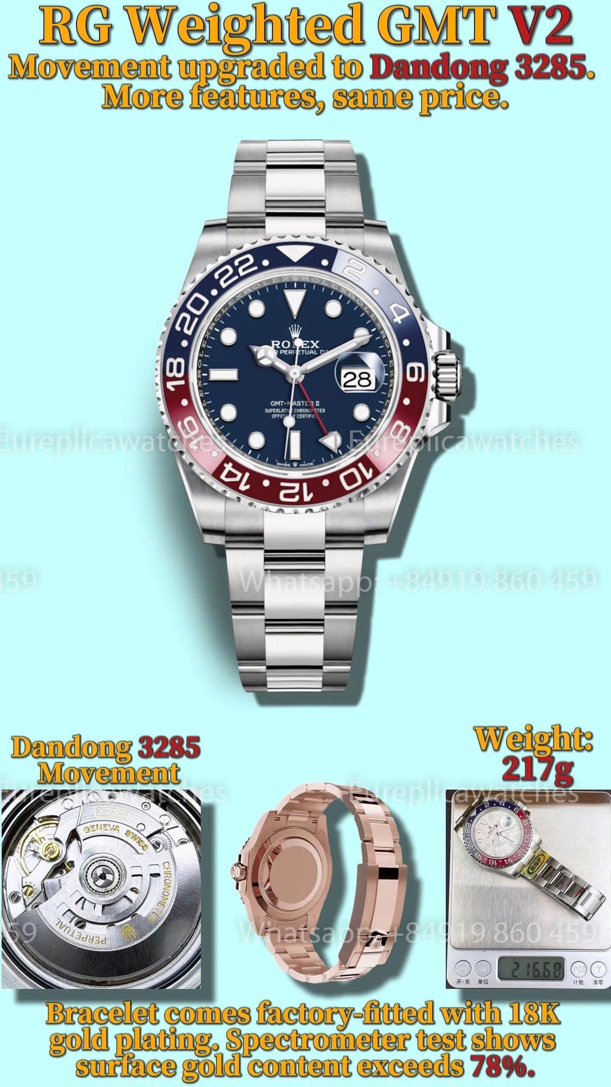 RG Factory Rolex GMT-Master II 126719 V2 – 217g Full-Weight Blue Dial