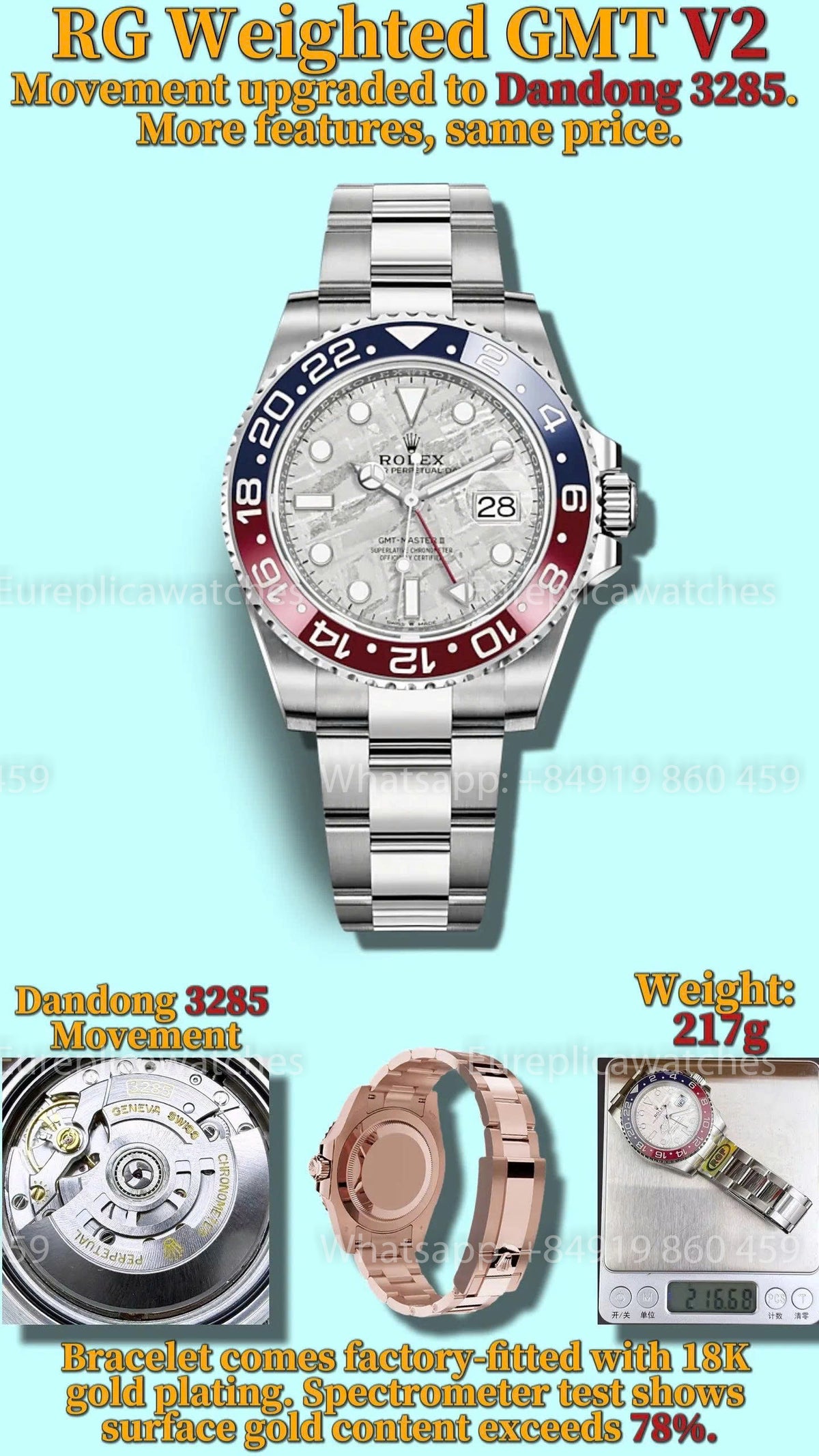 RG Factory Rolex GMT-Master II 126719 V2 – 217g Full-Weight meoteorite Dial