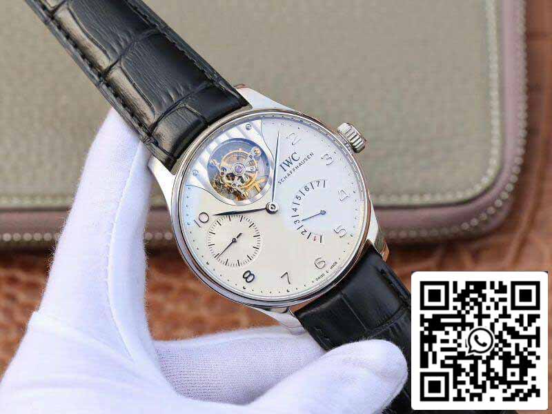 IWC Portugieser IW504202 Real Tourbillon 1:1 Best Edition weißes Zifferblatt auf schwarzem Lederband Schweizer ETA Tourbillon