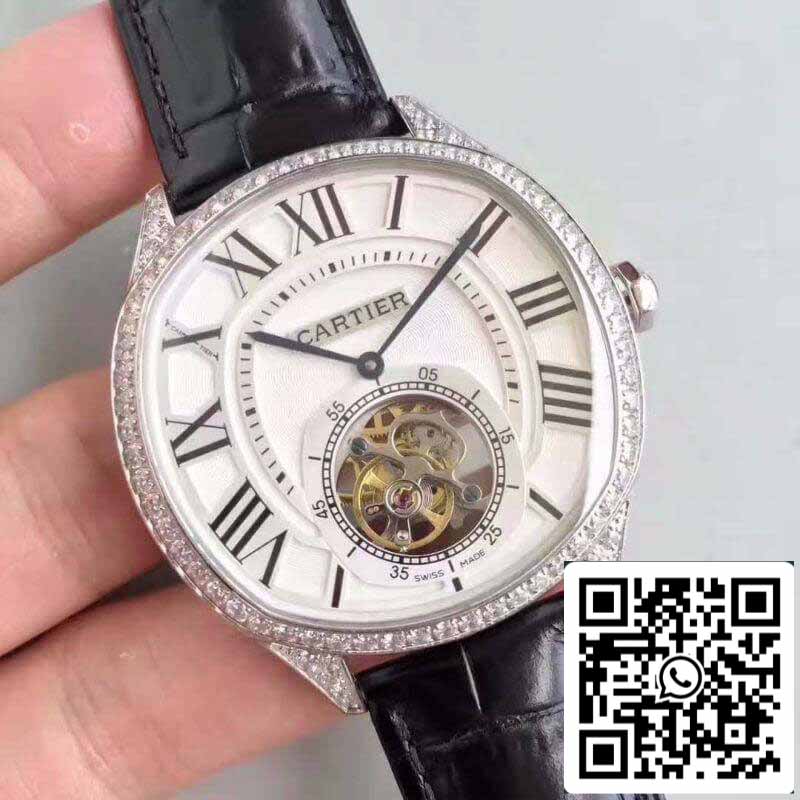 Montres pour hommes Drive De Cartier W4100013 1:1 Best Edition Tourbillon suisse Bracelet en cuir noir