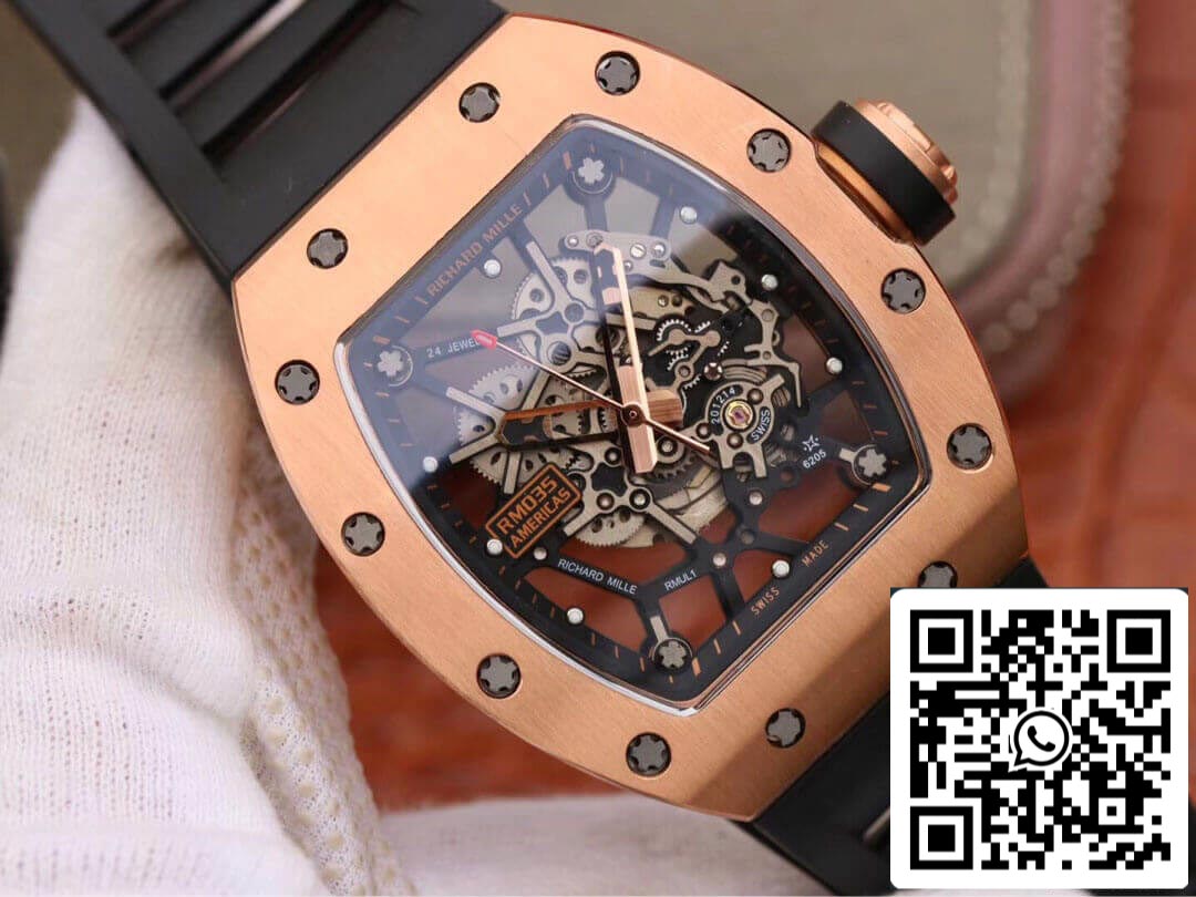 Richard Mille RM035 Americas KV Factory 1:1 Best Edition Roségold mit schwarzem Armband