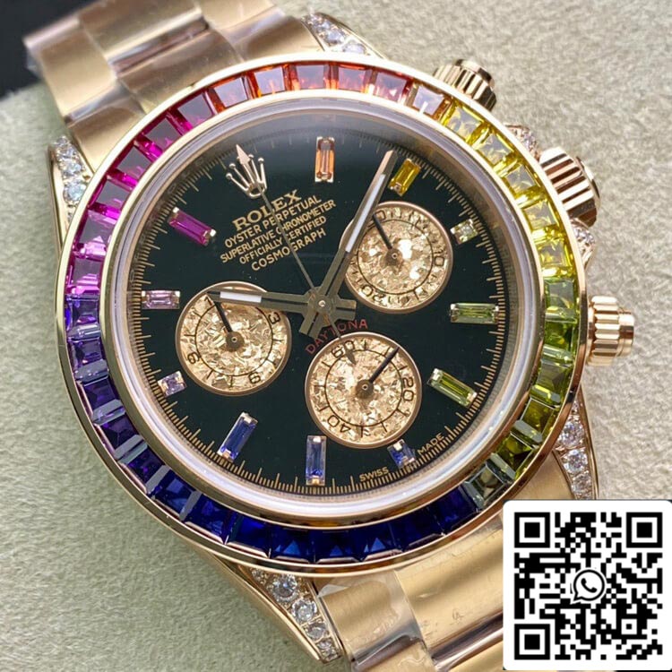Rolex Daytona 116595 RBOW 1:1 Meilleure édition TW Factory Or rose Cadran noir