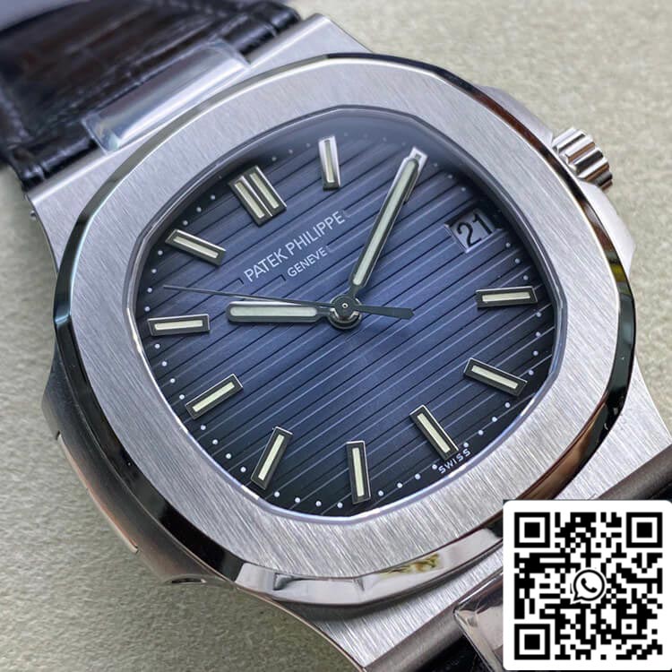 Patek Philippe Nautilus 5711 1:1 Meilleure édition 3K Factory Cadran bleu Bracelet en cuir de vache