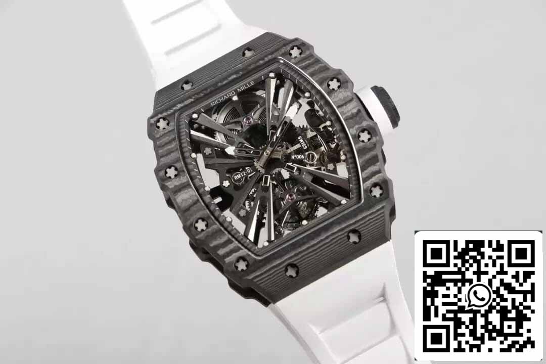 Richard Mille RM12-01 Tourbillon 1:1 Best Edition RM Factory Kohlefaser weißes Armband