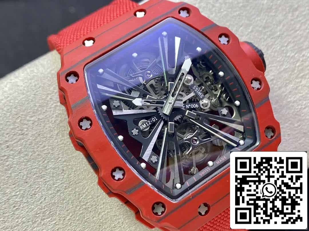 Richard Mille RM12-01 Tourbillon 1:1 Best Edition RM Factory Rotes Kohlefasergehäuse
