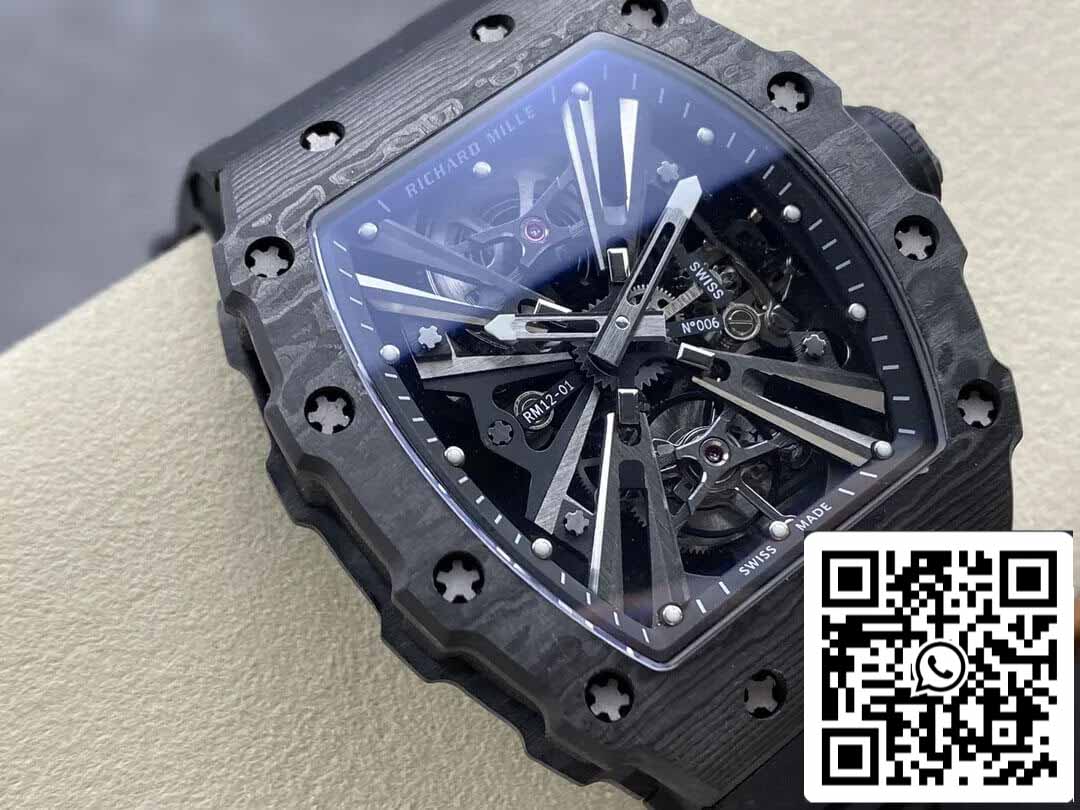 Richard Mille RM12-01 Tourbillon 1:1 Best Edition RM Factory Schwarzes Skelett-Zifferblatt