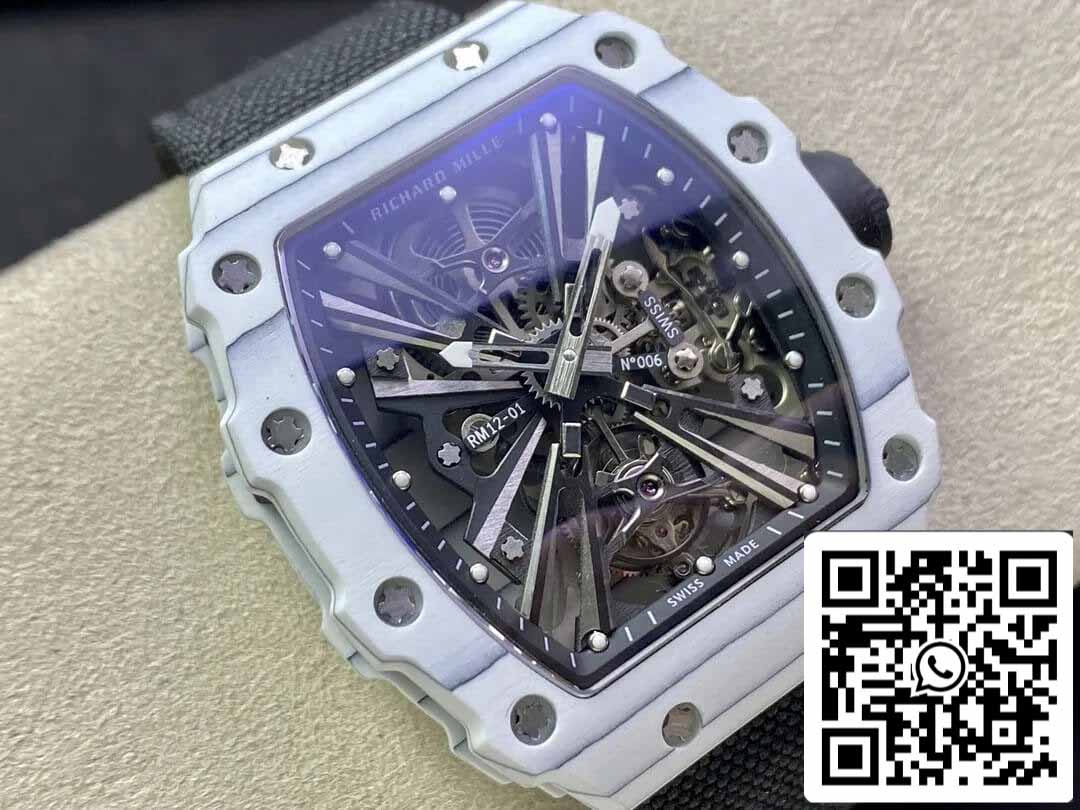Richard Mille RM12-01 Tourbillon 1:1 Best Edition RM Factory Weißes Kohlefasergehäuse