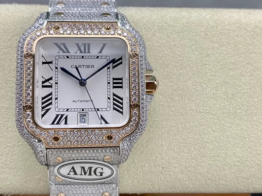 Santos De Cartier Diamond Watches White Dial 1:1 Best Edition AMG Factory Swarovski Stone