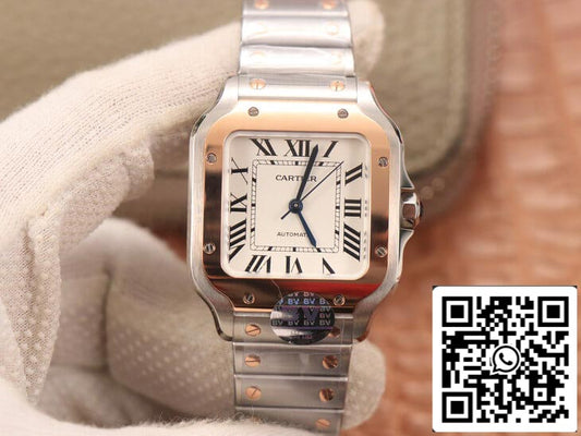 Cartier De Santos W2SA0007 1:1 Best Edition BV Factory Gold Bezel White Dial US Replica Watch