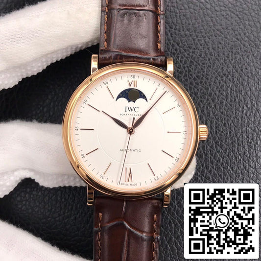 IWC Portofino Moon Phase IW459401 1:1 Best Edition MKS Factory Rose Gold White Dial US Replica Watch