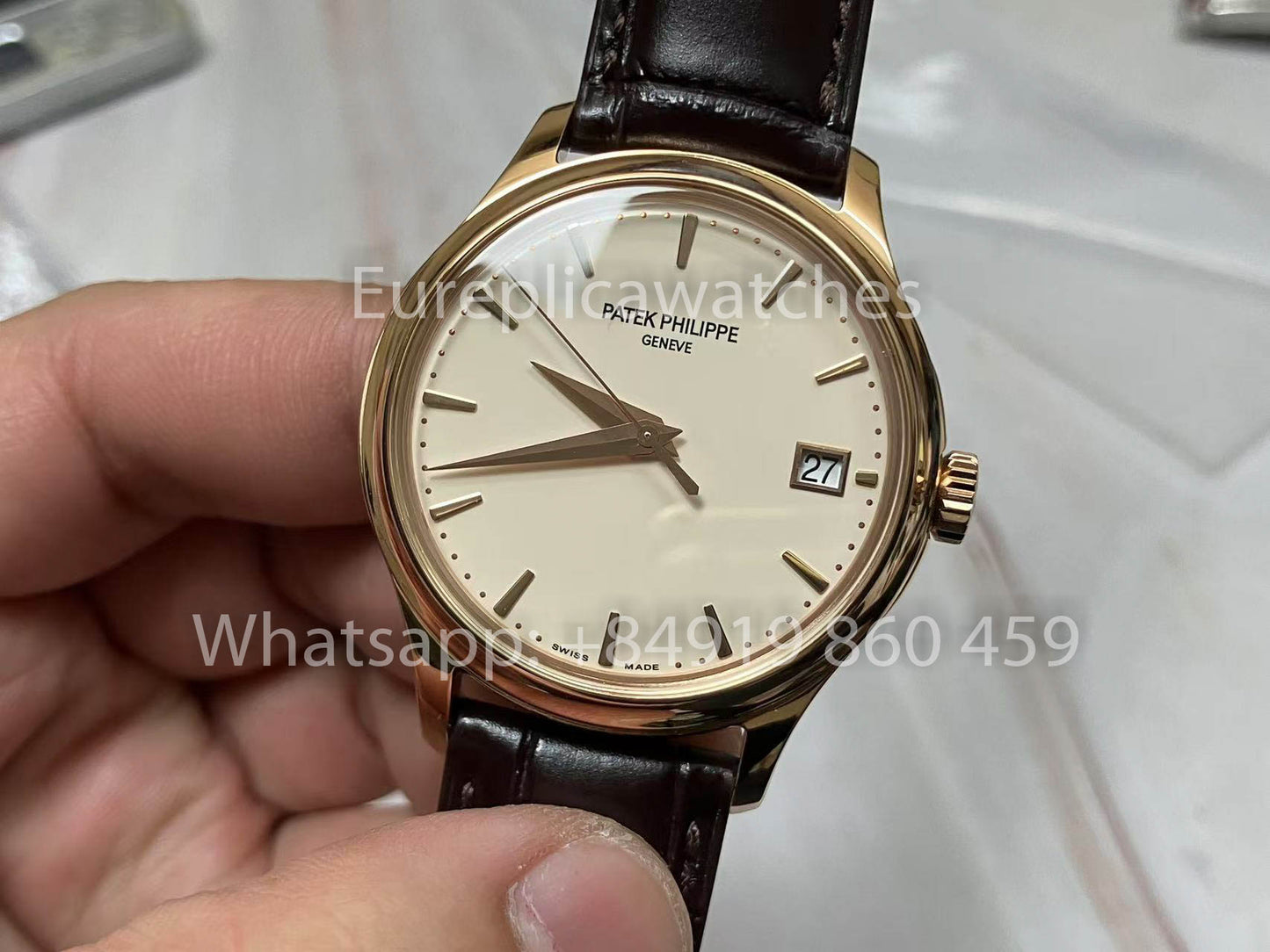 Patek Philippe Calatrava 5227G Weißes Zifferblatt 1:1 Best Edition 3K Factory Schwarzes Lederarmband