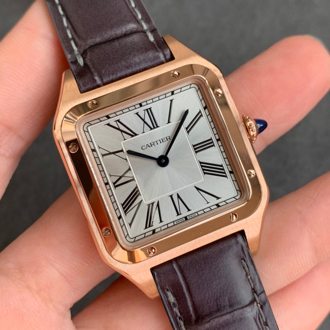 Cartier Santos-Dumont WGSA0022 1:1 Meilleure édition F1 Factory Cadran argenté Bracelet marron