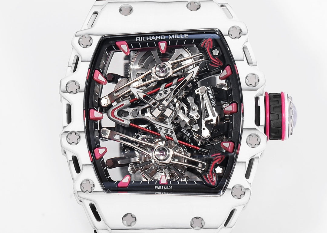 Richard Mille Bubba Watson Tourbillon RM38-02 1:1 Best Edition White Carbon Case Black Rubber Strap