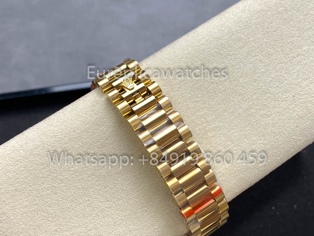 Rolex Day Date Ref. 128238 Schwarzes Zifferblatt Gelbgold 1:1 Bester Klon 8+ Fabrikversion mit Gegengewicht