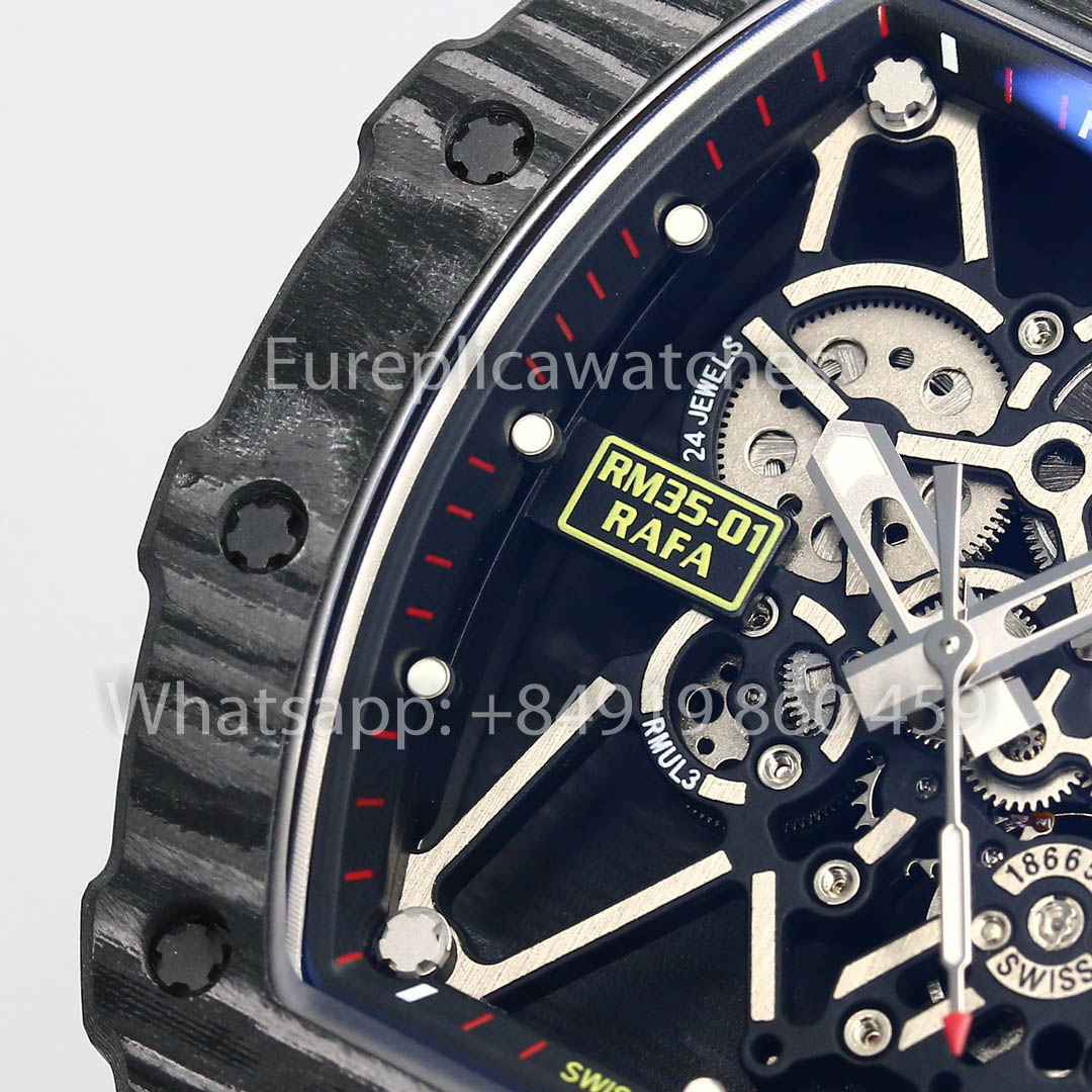 Richard Mille RM35-01 NTPT Carbon 1:1 Meilleur clone BBR Factory V2 Bracelet Velcro rouge