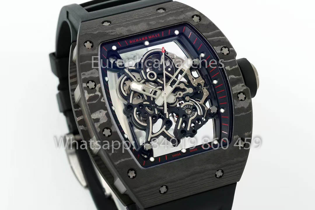 RICHARD MILLE RM055 Carbon Fiber Case 1:1 Best Clone APS Factory Black Rubber Strap