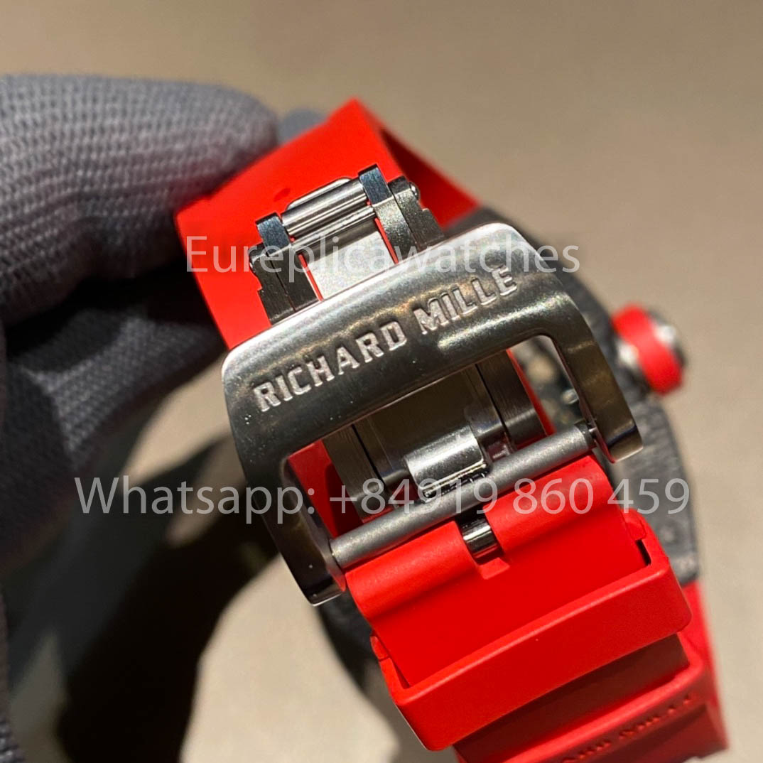 RICHARD MILLE RM055 Carbonfasergehäuse 1:1 Bester Klon APS Factory Rotes Gummiband