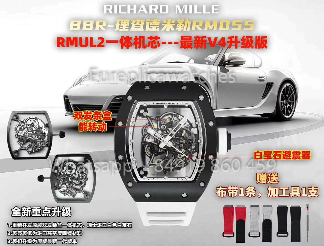 RICHARD MILLE RM055 Boîtier en céramique 1:1 Meilleur clone APS Factory Bracelet blanc