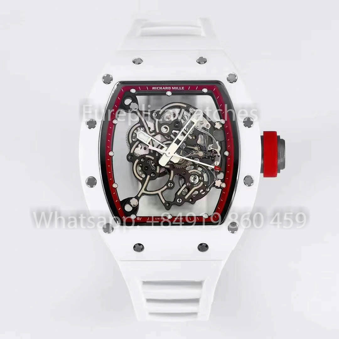 RICHARD MILLE RM055 Boîtier en céramique blanche 1:1 Meilleur clone APS Factory Cadran rouge
