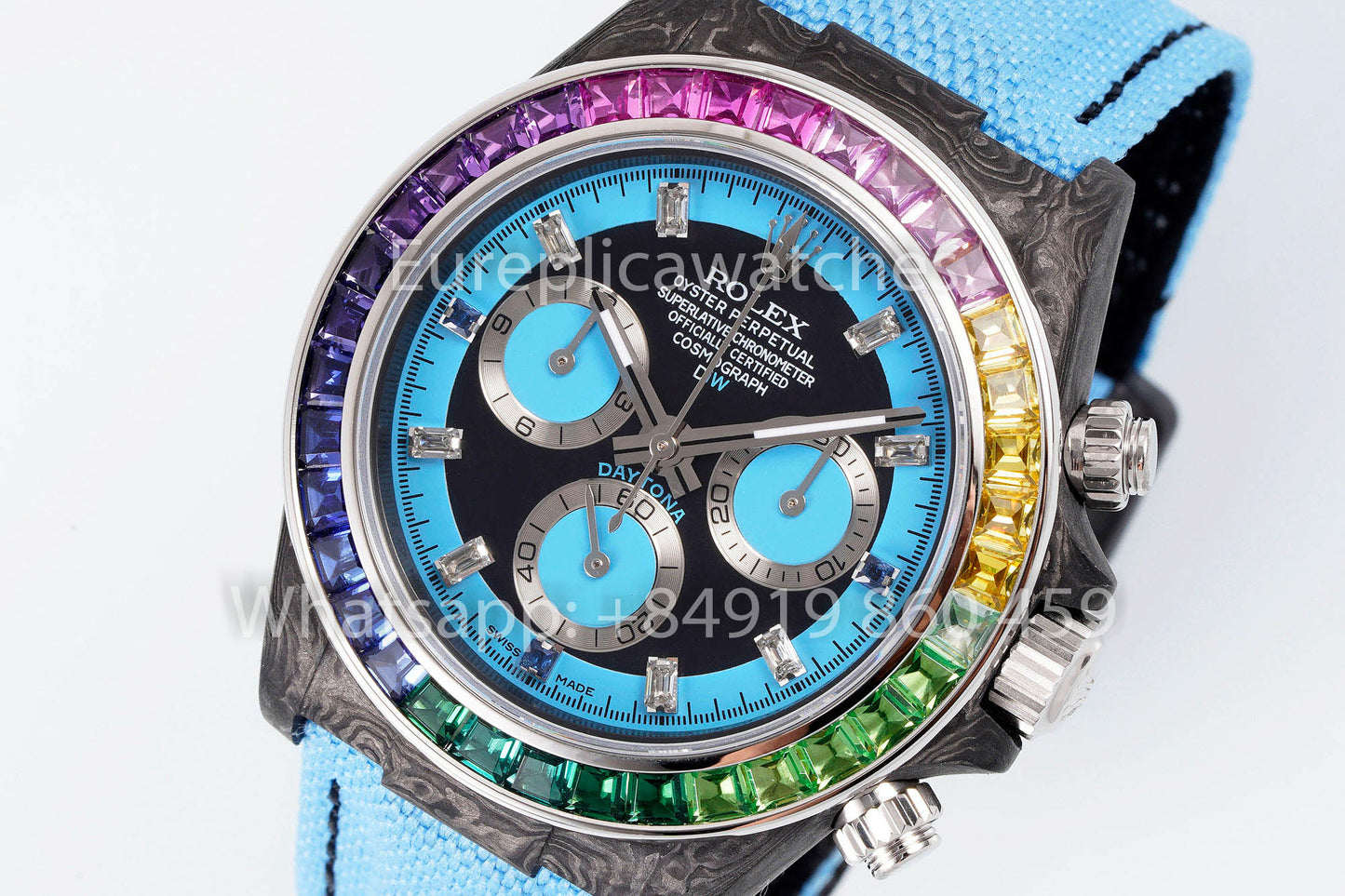 Rolex Daytona Carbon Case Rainbow Blue 1:1 Best Clone Diw Custom Velcro Strap