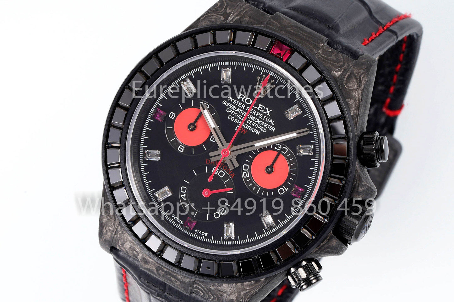 Rolex Daytona Carbon Case Rainbow Black 1:1 Meilleur clone Diw Bracelet en cuir personnalisé