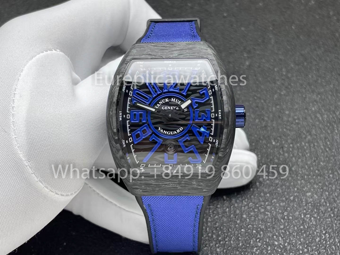 Franck Muller Vanguard V45 Carbon Fiber 1:1 Best Clone Blue Strap