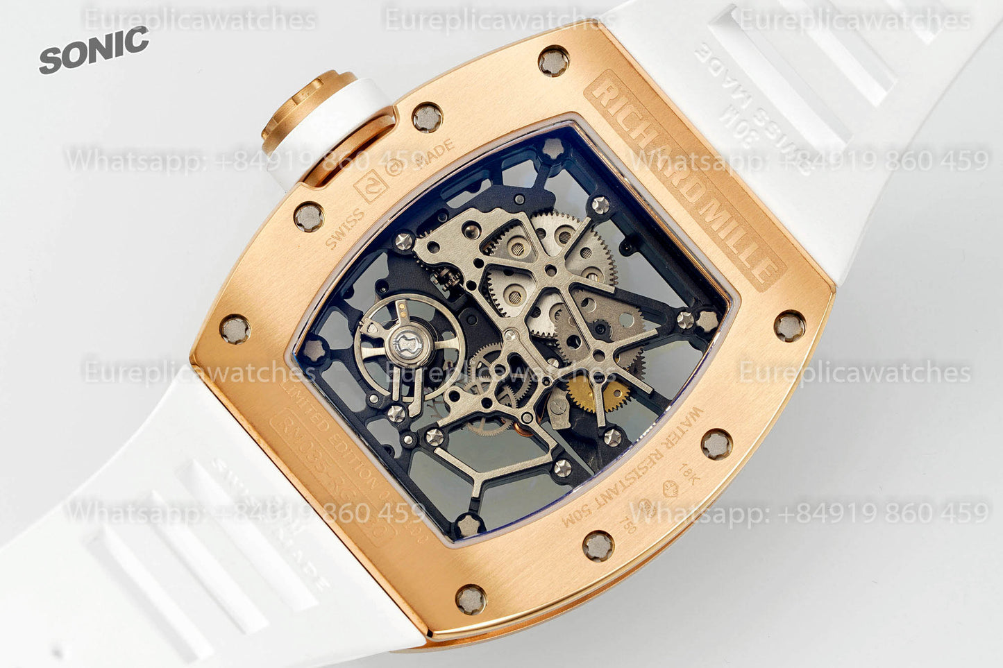 Montre Richard Mille RM035 Americas Gold Toro 1:1, meilleure version Sonic Factory V4, bracelet blanc