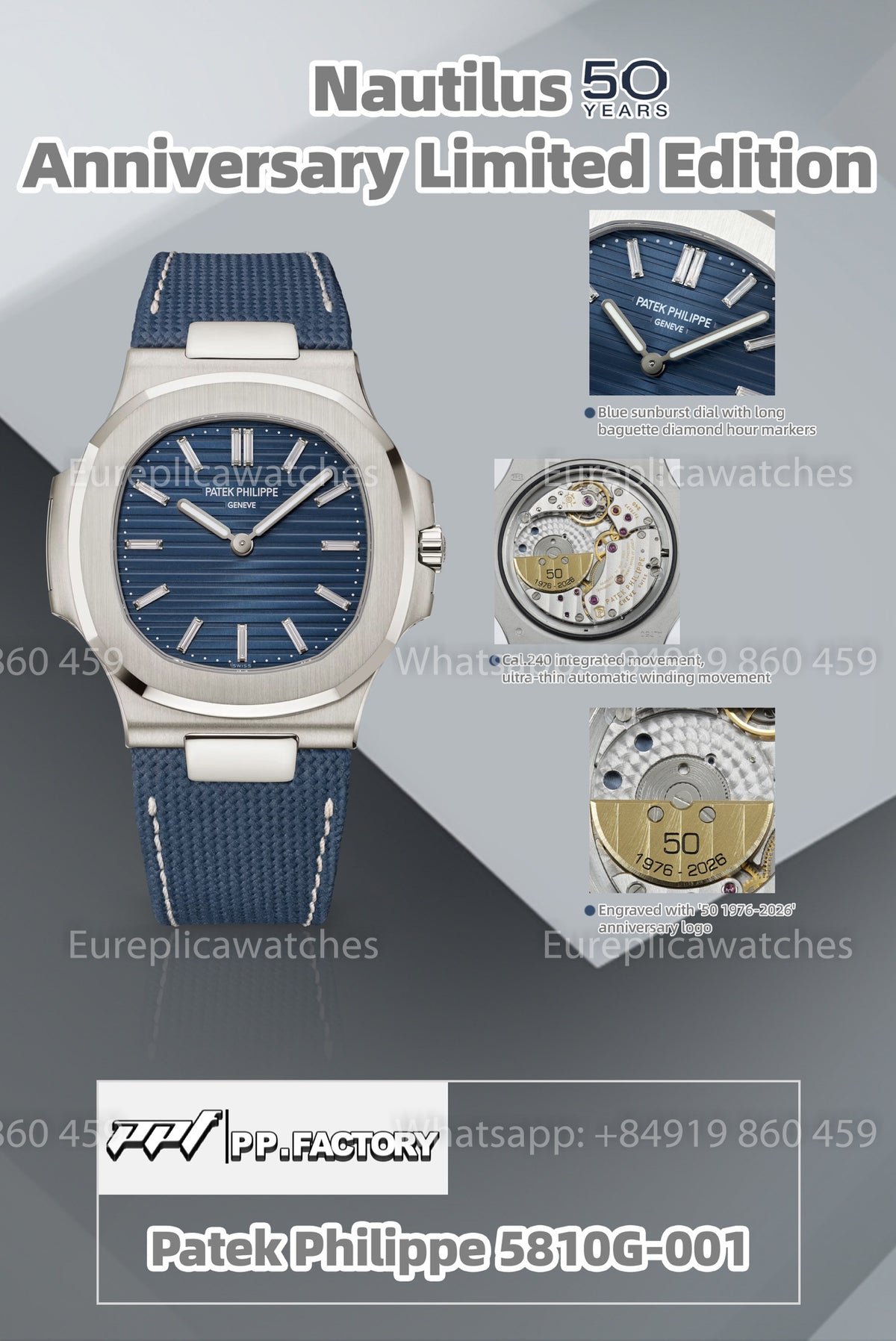 PPF Factory Patek Philippe Nautilus 5810G-001 – 50th Anniversary Edition | Blue Dial
