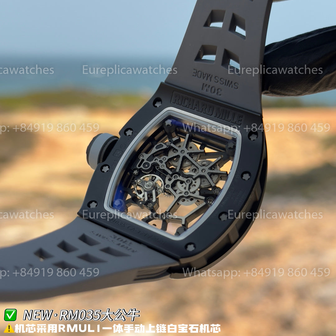 NEW Factory Richard Mille RM 035Americas – Black Ceramic Grey Rubber Strap