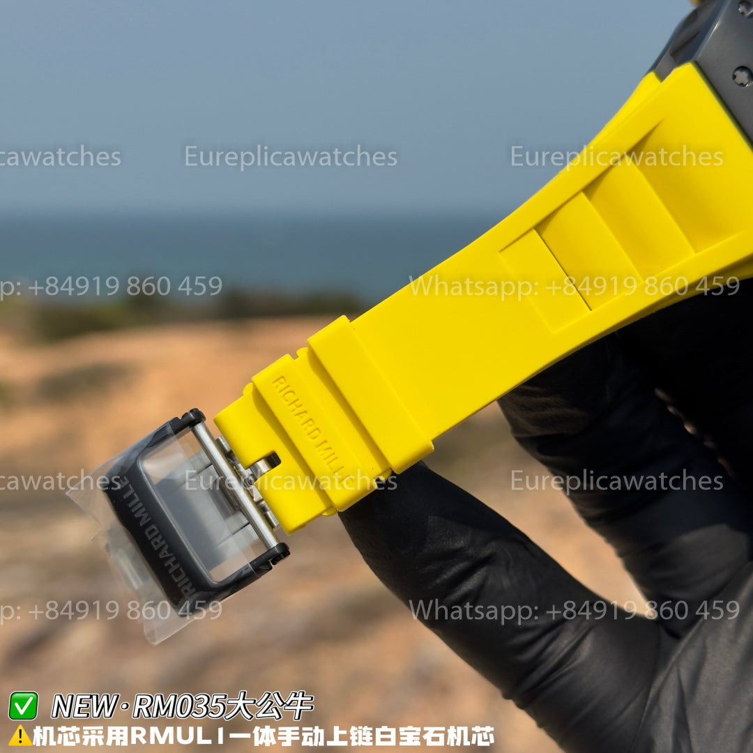 NEW Factory Richard Mille RM 035 Americas Edition – Black Ceramic & Yellow Rubber Strap