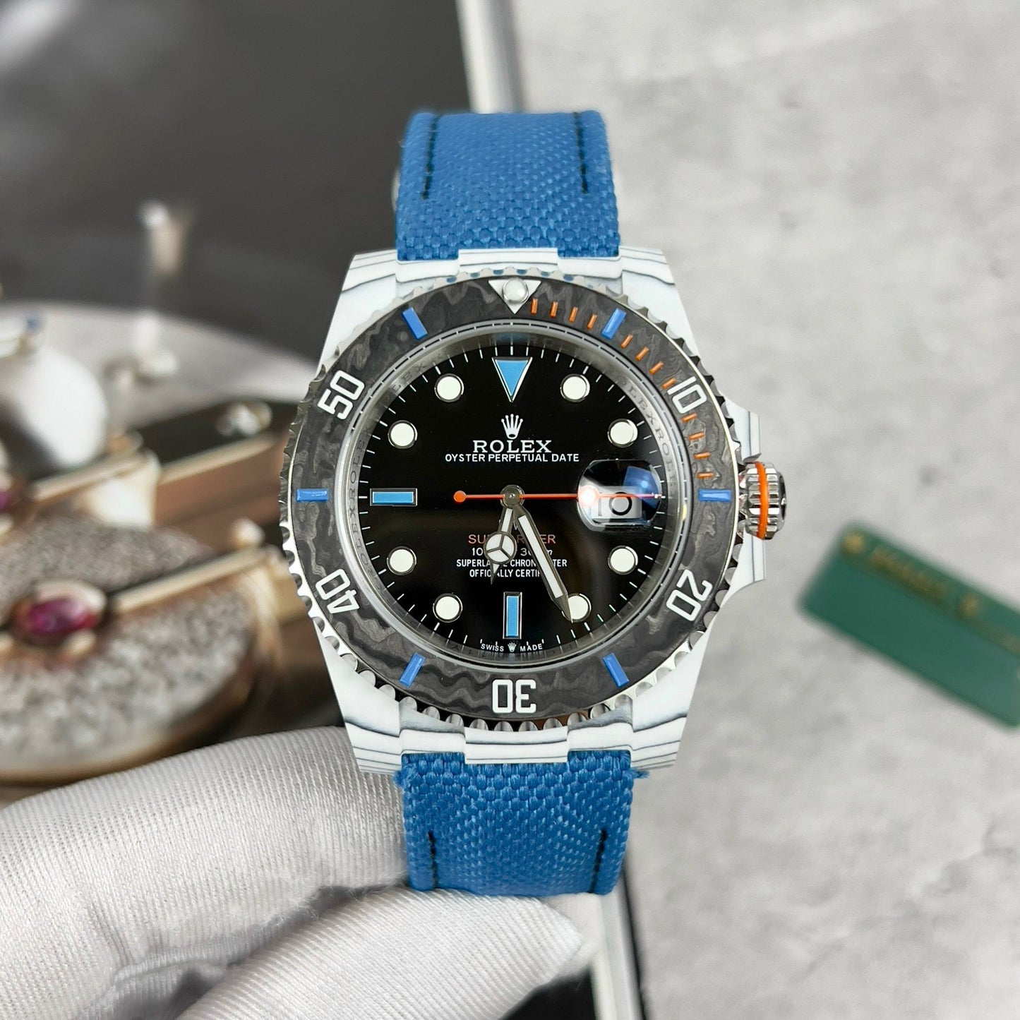 Rolex Submariner Diw 1:1 Best Edition, blaues Stoffarmband, schwarzes Zifferblatt