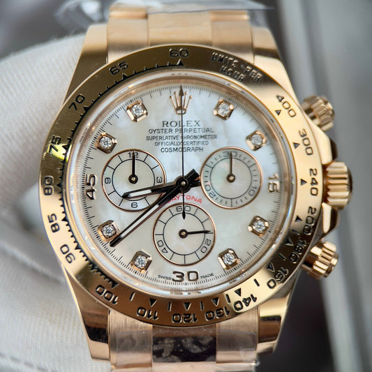 Rolex Daytona Cosmograph with Mother of Pearl Dial 40mm 116528 custom 18k gold filled Best 1:1 Edition