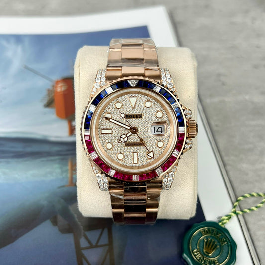 Rolex GMT-Master II 126755 SARU-DIAO Best 1:1 Edition Ruby Stone and Moissanite 18k gold