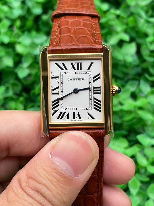 Cartier Tank W5200026 1:1 Best Edition BV Factory Yellow Gold Brown Leather Strap