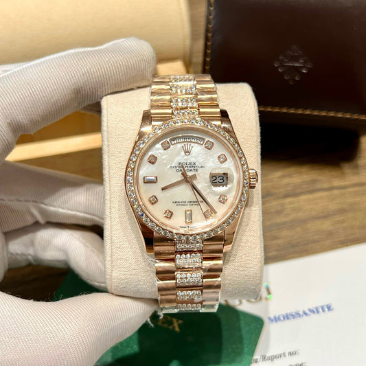Rolex Day-Date M128345RBR-0030 Mother of Pearl 1:1 Best Edition custom 18k and moissanite