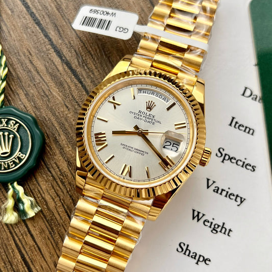 Rolex Day Date 228238 40MM 1:1 best edition 18k Yellow Gold Silver Roman Dial GM Factory Counterweight Version
