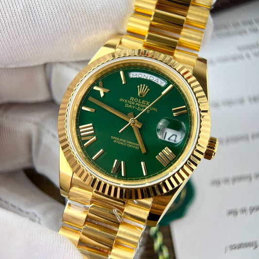 Rolex Day-Date 40 Yellow Gold 228238 Green Rom 1:1 best edition 175 gram V3 GM Factory CounterWeight Version