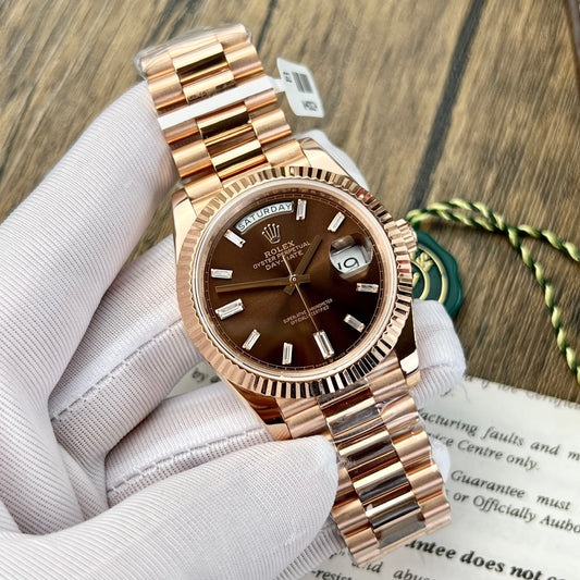 Rolex Day Date M228235-0003 18k gold plated 1:1 Best Edition GM Factory V3 Chocolate Dial Counterweight Version