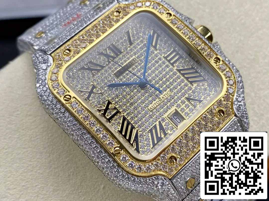 Santos De Cartier Cadran Numérique Romain Diamant Or Jaune 1:1 Meilleure Édition AMG Factory Pierre Swarovski