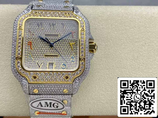 Santos De Cartier Diamond Numeric Color Dial Yellow Gold 1:1 Best Edition AMG Factory Swarovski Stone