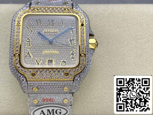 Santos De Cartier Diamond Numeric Dial Yellow Gold 1:1 Best Edition AMG Factory Swarovski Stone