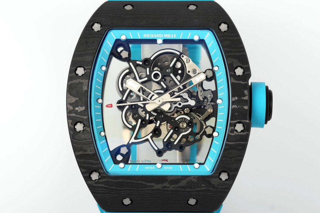 RICHARD MILLE RM055 ZF 2024 1:1 Best Edition Carbon Fiber Case turquoise Strap