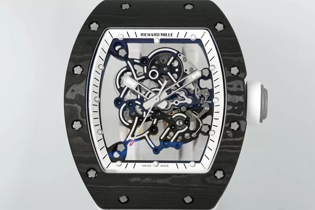 RICHARD MILLE RM055 ZF 2024 1:1 Best Edition Carbon Fiber Case White Strap